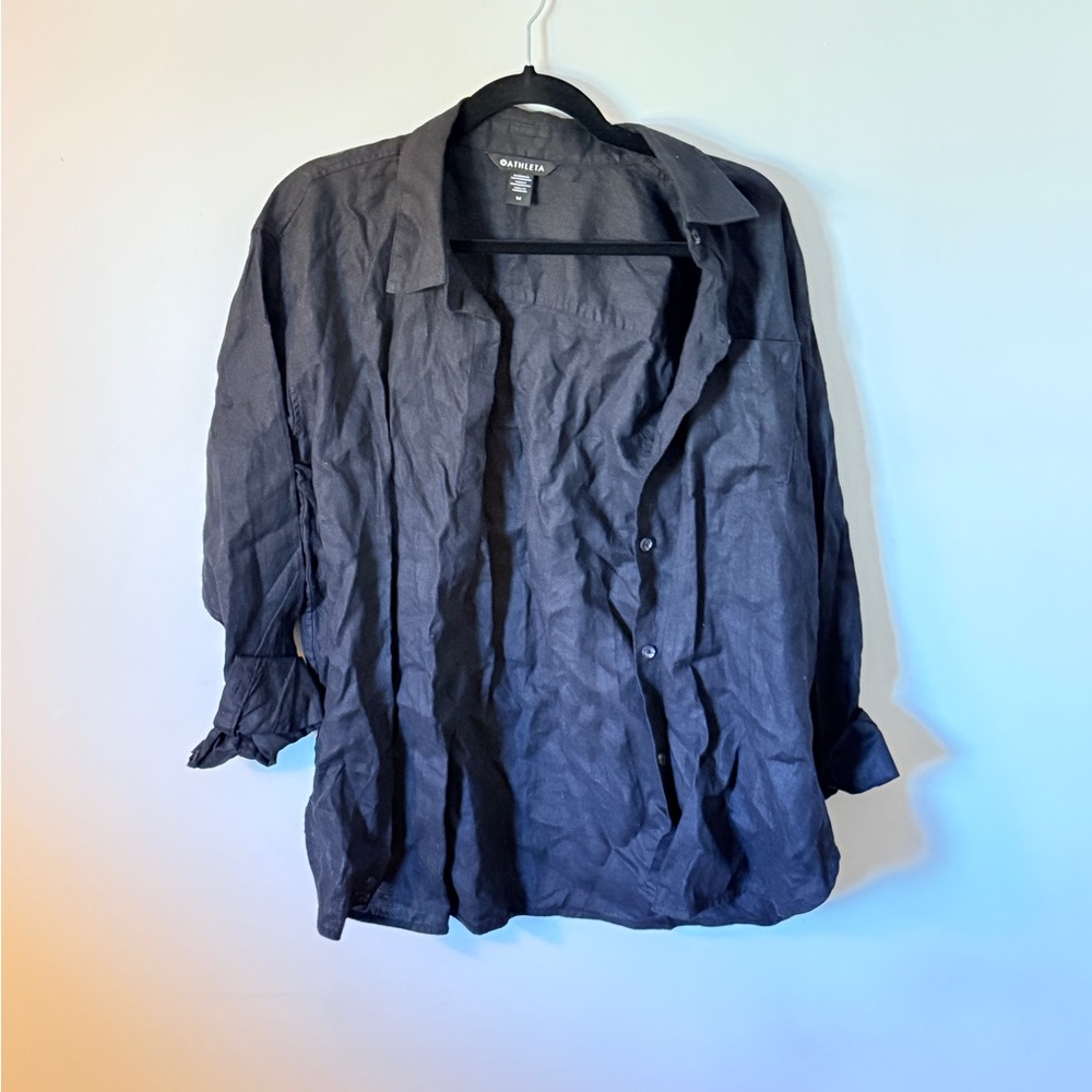 Athleta Black Linen Women’s Casual Button-Down Shirt NWT